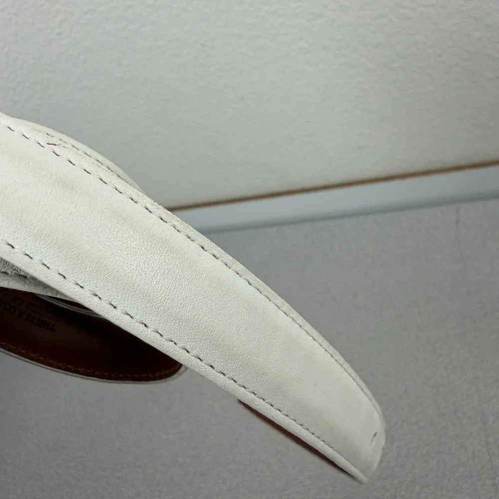 Coach Belt Womens Small White Gold Tone Buckle Leather Skinny Classic USA Vtg